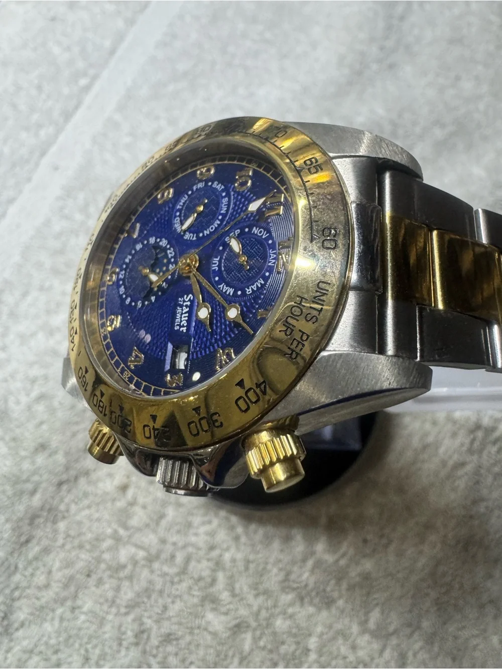 Stauer automatic Men's Two-Tone Gold & Blue Chronograph Watch